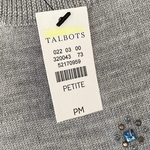 NWT, Talbots, 100% Merino Wool Crown Embellished Crew Sweater, Gray, Grey - Picture 7 of 9